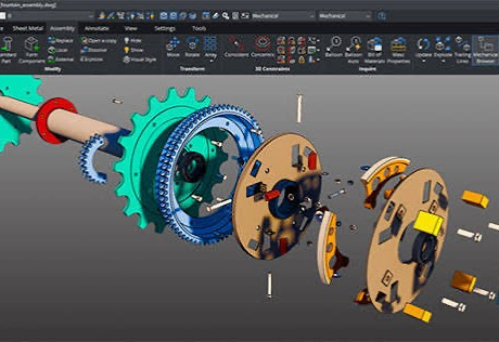Exploded CAD view of a mechanical assembly
