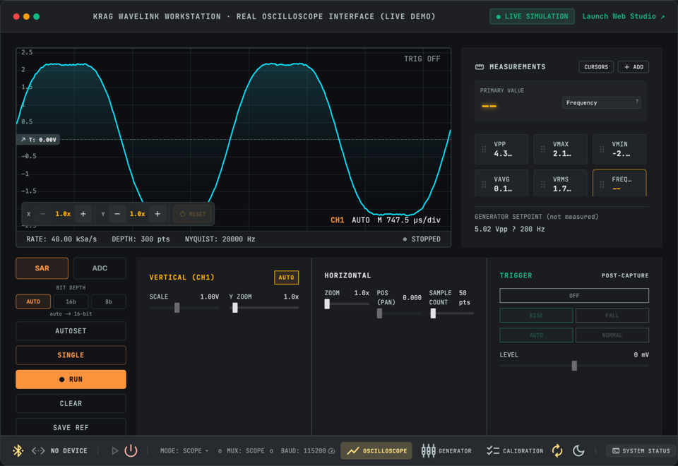 KRAG Wavelink oscilloscope workstation interface